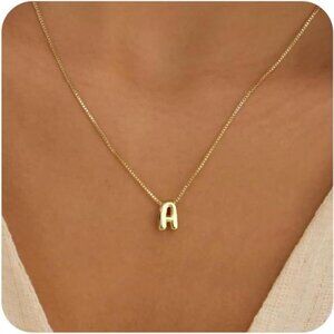 Gold Bubble Letter Necklace | 14K Plated Initial Pendant.